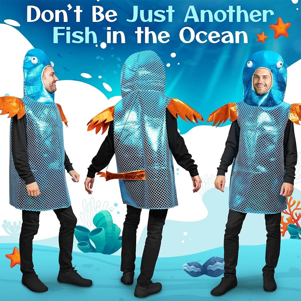 Aquarium Fish Yellow - Блестящий синий костюм рыбы с металлическим